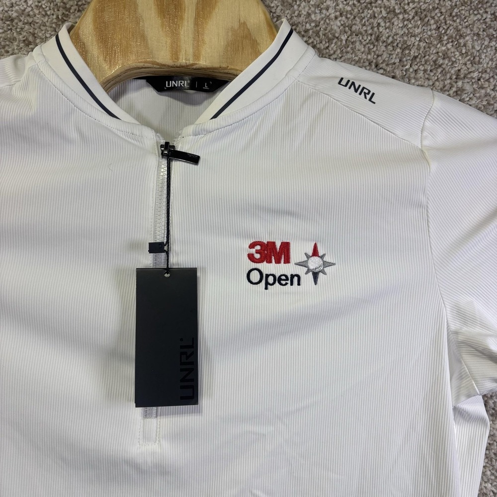 NWT UNRL Amelia Polo Shirt Womens Large White 3M Open Golf Short Sleeve Summer
